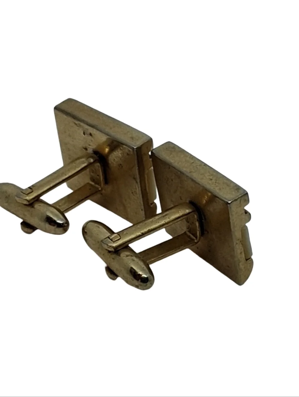 Vintage Mid-Century Gold Tone Mother of Pearl & Onyx Inlay Cufflinks